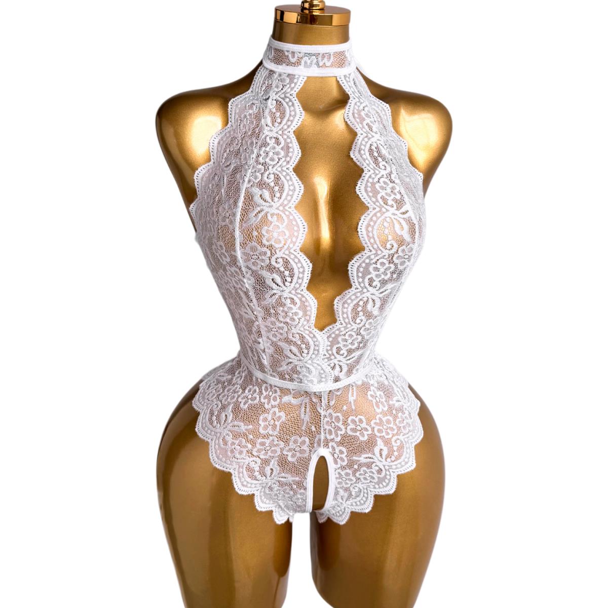 White Halter Neck Floral Lace  - Lace Teddy Lingerie incelemesi ve fiyatı