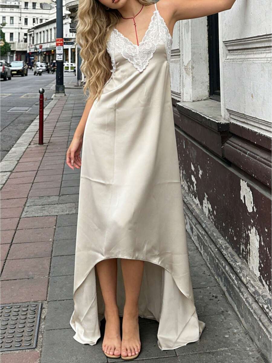 Women Summer Deep V-Neck Lace  - Slip Dress Satin incelemesi ve fiyatı