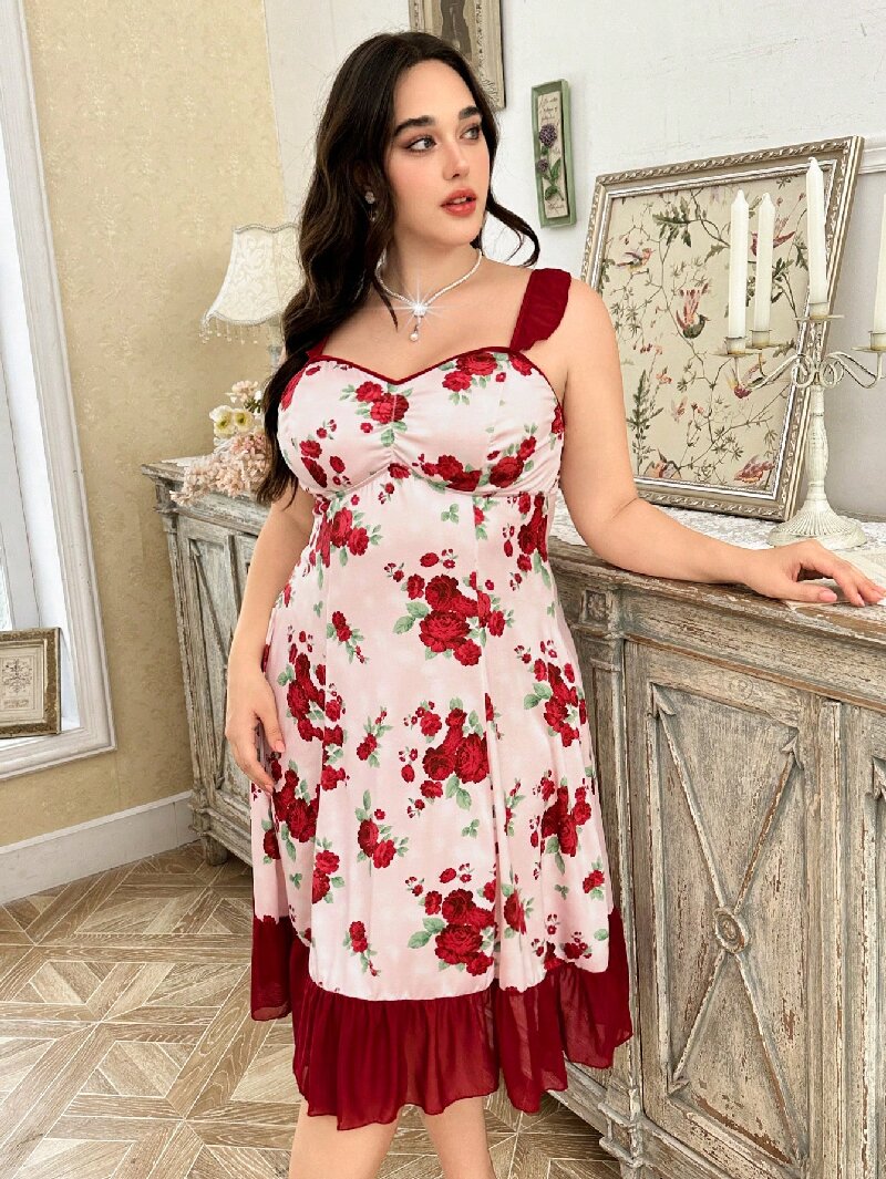 Plus Size Women's Floral Print - Cami Top Lace incelemesi ve fiyatı