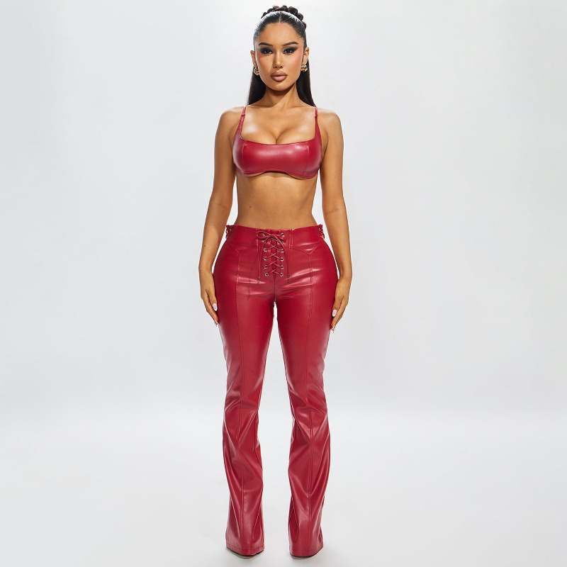 Women Fashion PU Leather 2 Pie - Cami Top Lace incelemesi ve fiyatı