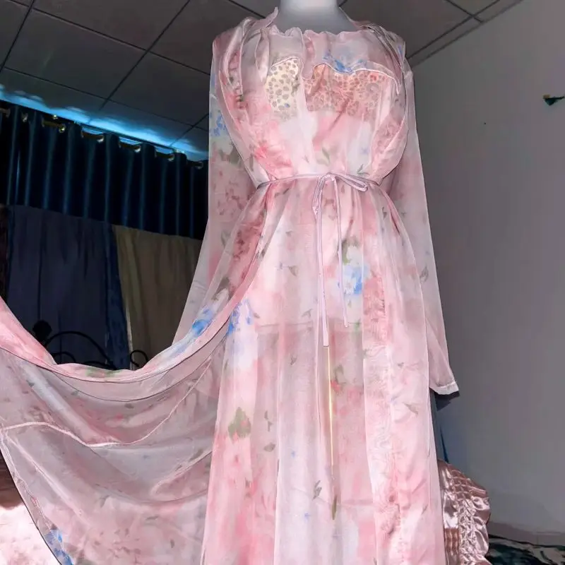 Pink Silk Printed See Through  - Robe Silk Women incelemesi ve fiyatı