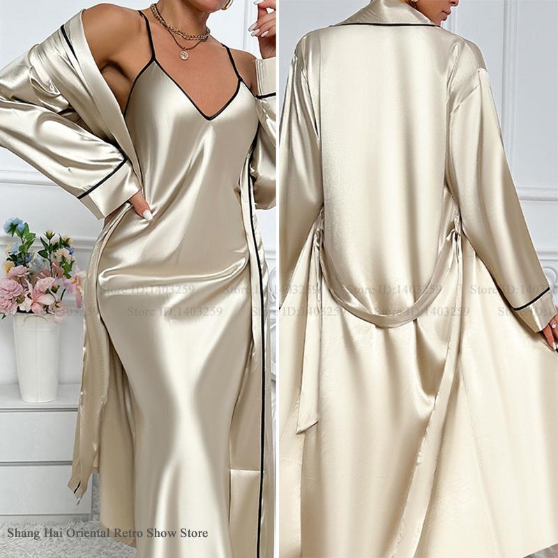 Sexy Long Twinset Robe Set Che - Robe Silk Women incelemesi ve fiyatı